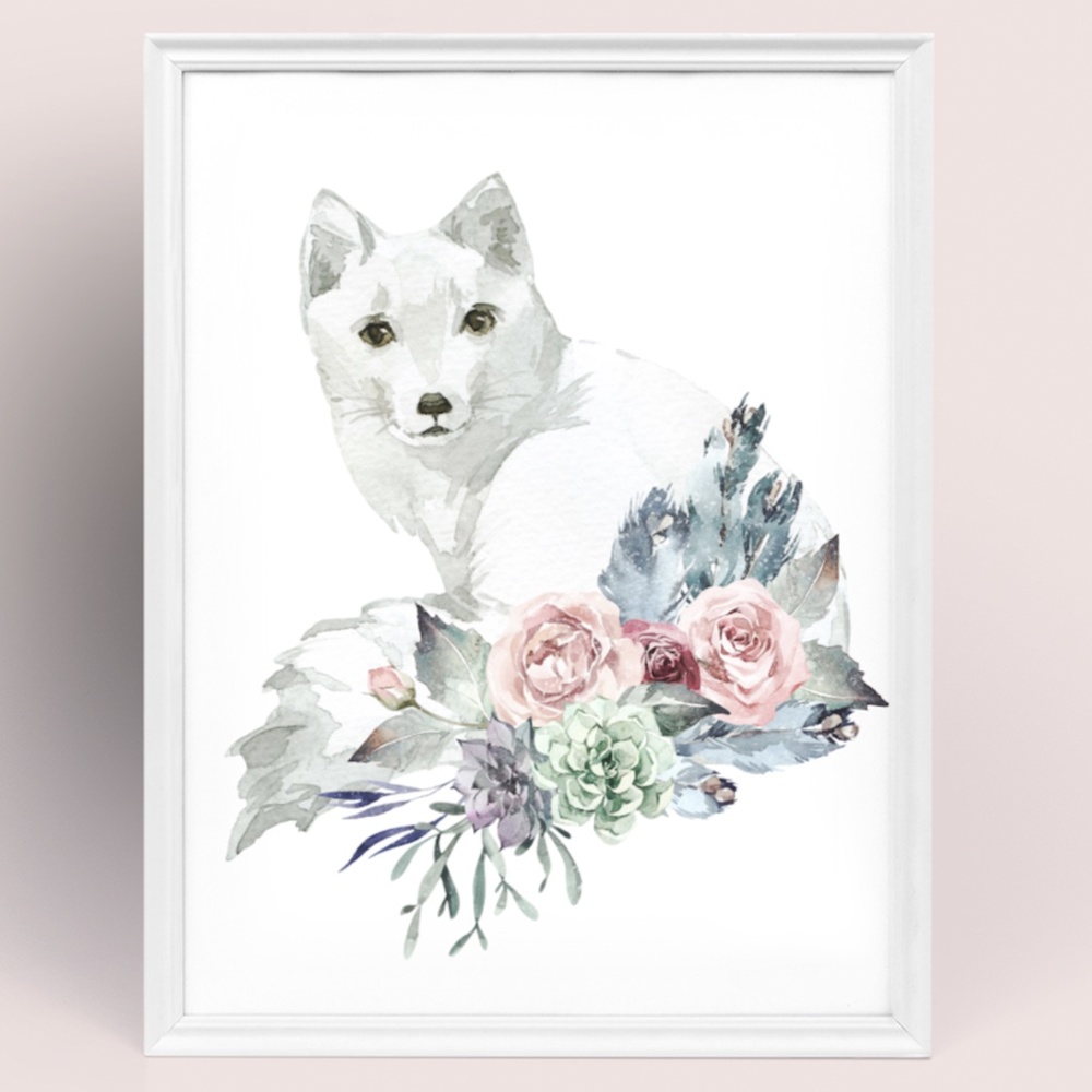 Arctic Fox Watercolor Wall Art Print Poster Illustration Unframed - Picture 6 of 9